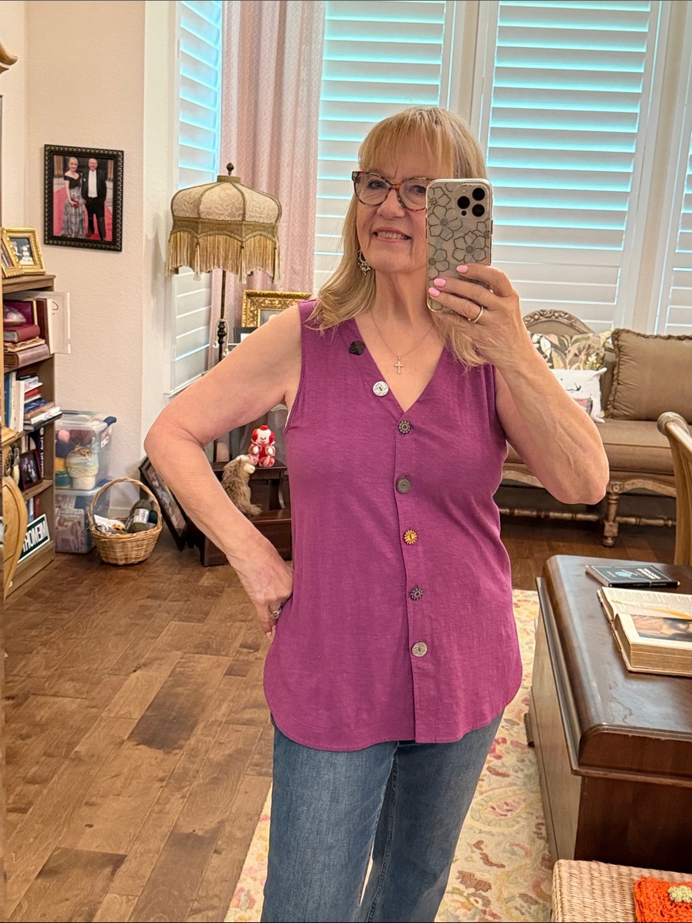 Soft Surroundings Sleeveless Button-Front tunic in Magenta